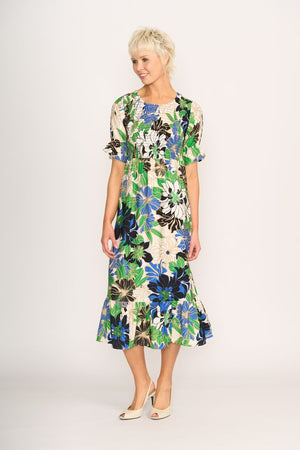 Foil Midi Shirred Bodice Dress in Floral Delight TP13788